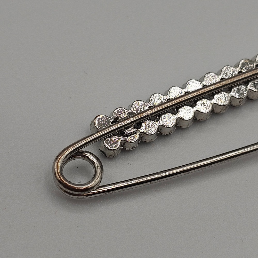 Vintage Rhinestone 3" Safety Pin Brooch Scarf Shawl Sweater Clip Sparkle Glam - Picture 6 of 14